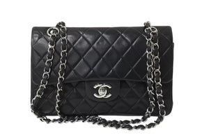 CHANEL シャネル ココマーク チェーンショルダーバッグ Wフラップ 23 6番台 ブラック レザー シルバー金具 美品 中古 4b004324