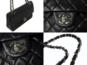 CHANEL シャネル ココマーク チェーンショルダーバッグ Wフラップ 23 6番台 ブラック レザー シルバー金具 美品 中古 4b004324