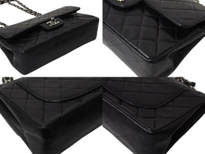CHANEL シャネル ココマーク チェーンショルダーバッグ Wフラップ 23 6番台 ブラック レザー シルバー金具 美品 中古 4b004324