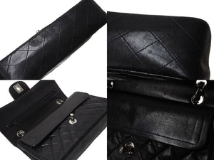 CHANEL シャネル ココマーク チェーンショルダーバッグ Wフラップ 23 6番台 ブラック レザー シルバー金具 美品 中古 4b004324