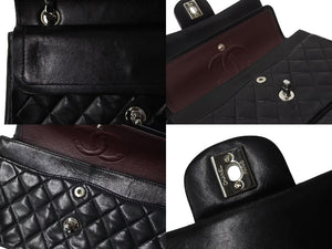 CHANEL シャネル ココマーク チェーンショルダーバッグ Wフラップ 23 6番台 ブラック レザー シルバー金具 美品 中古 4b004324
