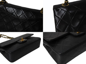 極美品 CHANEL シャネル マトラッセ23 Wフラップ Wチェーンショルダーバッグ 2番台 ココマーク ラムスキン ブラック ゴールド金具 中古 4b004326