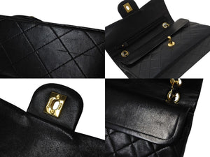 極美品 CHANEL シャネル マトラッセ23 Wフラップ Wチェーンショルダーバッグ 2番台 ココマーク ラムスキン ブラック ゴールド金具 中古 4b004326