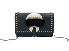 Load image into Gallery viewer, 極美品 FENDI フェンディ ショルダーバッグ チェーンウォレット カールラガーフェルド 8M0346 レザー ブラック シルバー金具 中古 4b004329