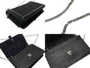 極美品 FENDI フェンディ ショルダーバッグ チェーンウォレット カールラガーフェルド 8M0346 レザー ブラック シルバー金具 中古 4b004329