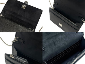 極美品 FENDI フェンディ ショルダーバッグ チェーンウォレット カールラガーフェルド 8M0346 レザー ブラック シルバー金具 中古 4b004329