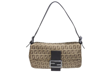 FENDI フェンディ マンマバケット ワンショルダーバッグ ズッカ柄 イタリア製 ベージュ ブラウン ブラックメタル金具 美品 中古 4b004330