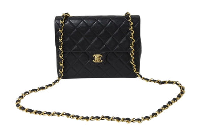 CHANEL シャネル ミニマトラッセ ココマーク チェーンショルダー ブラック ラムスキン A01163 ゴールド金具 美品 中古 4b004334