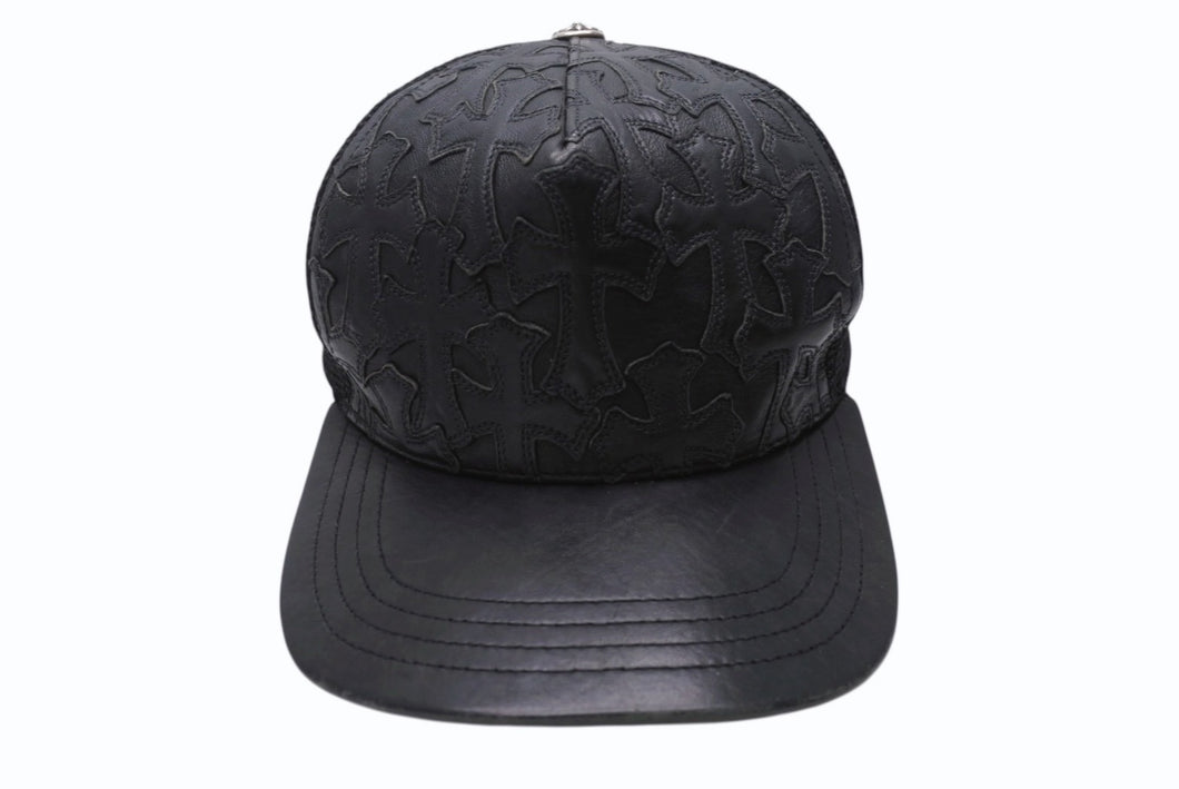 CHROME HEARTS クロムハーツ セメタリークロスパッチ トラッカーキャップ ONE SIZE レザー シルバー925 ブラック 美品 中古 4b004337 