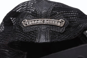 CHROME HEARTS クロムハーツ セメタリークロスパッチ トラッカーキャップ ONE SIZE レザー シルバー925 ブラック 美品 中古 4b004337 
