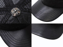 画像をギャラリービューアに読み込む, CHROME HEARTS クロムハーツ セメタリークロスパッチ トラッカーキャップ ONE SIZE レザー シルバー925 ブラック 美品 中古 4b004337 