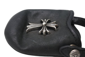 CHROME HEARTS クロムハーツ PHONE POUCH W/CH CROSS フォンポーチ W/CHクロス レザー シルバ−925 ブラック 美品 中古 4b004339 