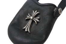 画像をギャラリービューアに読み込む, CHROME HEARTS クロムハーツ PHONE POUCH W/CH CROSS フォンポーチ W/CHクロス レザー シルバ−925 ブラック 美品 中古 4b004339 