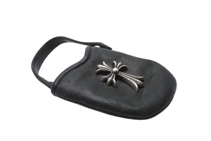 CHROME HEARTS クロムハーツ PHONE POUCH W/CH CROSS フォンポーチ W/CHクロス レザー シルバ−925 ブラック 美品 中古 4b004339 