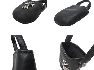 CHROME HEARTS クロムハーツ PHONE POUCH W/CH CROSS フォンポーチ W/CHクロス レザー シルバ−925 ブラック 美品 中古 4b004339 