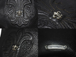 極美品 CHROME HEARTS クロムハーツ SQUARE POCKET BAG BS FLEUR スクエアポケット ショルダーバッグ BSフレア ブラック 中古 4b004340