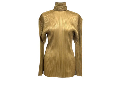 極美品 ISSEY MIYAKE イッセイミヤケ プリーツハイネックカットソー PLEATS PLEASE プリーツプリーズ ベージュ サイズM 中古 4b004346