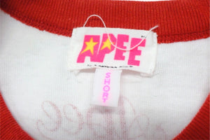 A BATHING APE アベイシングエイプ リンガーTシャツ ホワイト レッド ピンク 半袖 コットン 美品 中古 4b004351 