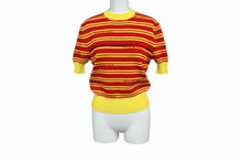 画像をギャラリービューアに読み込む, MIUMIU ミュウミュウ 半袖Ｔシャツ ロゴボーダー 半袖二ット イエロー レッド AMA2 2019 1113 ウール サイズ40 美品 中古 4b004353 