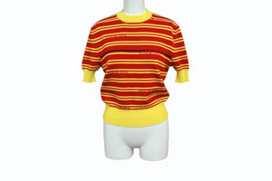 MIUMIU ミュウミュウ 半袖Ｔシャツ ロゴボーダー 半袖二ット イエロー レッド AMA2 2019 1113 ウール サイズ40 美品 中古 4b004353 