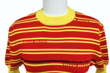 画像をギャラリービューアに読み込む, MIUMIU ミュウミュウ 半袖Ｔシャツ ロゴボーダー 半袖二ット イエロー レッド AMA2 2019 1113 ウール サイズ40 美品 中古 4b004353 