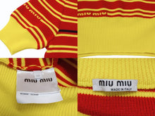 画像をギャラリービューアに読み込む, MIUMIU ミュウミュウ 半袖Ｔシャツ ロゴボーダー 半袖二ット イエロー レッド AMA2 2019 1113 ウール サイズ40 美品 中古 4b004353 