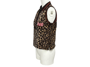 DOLCE&GABBANA ドルチェアンドガッバーナ ポロシャツ ノースリーブ D＆Gロゴ レオパード ブラウン 美品 中古 4b004362