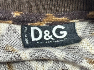 DOLCE&GABBANA ドルチェアンドガッバーナ ポロシャツ ノースリーブ D＆Gロゴ レオパード ブラウン 美品 中古 4b004362