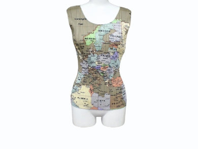 極美品 ISSEY MIYAKE イッセイミヤケ PLEATS PLEASE プリーツプリーズ World Map Shirt タンクトップ PP81-JK591 サイズ3 中古 4b004372