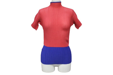 極美品 ISSEY MIYAKE WHITE LABEL イッセイミヤケ ホワイトレーベル 半袖プリーツカットソー IM42FJ254 サイズ2 バイカラー 中古 4b004377