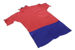 極美品 ISSEY MIYAKE WHITE LABEL イッセイミヤケ ホワイトレーベル 半袖プリーツカットソー IM42FJ254 サイズ2 バイカラー 中古 4b004377