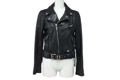 CHROME HEARTS クロムハーツ ダブル ライダースジャケット サイズS ダガージップ クロスボール ローラーベルト シルバー925 美品 中古 4b004394