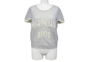 Christian Dior クリスチャンディオール シアー 半袖カットソー 2A13055070 サイズ40 1947 刺繍デザイン モヘア グレー 美品 中古 4b004396