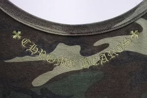CHROME HEARTS クロムハーツ キャミソール ONE SIZE CHプラス FUCK YOU カモフラ柄 ブランドロゴ刺繍 カーキ 美品 中古 4b004397