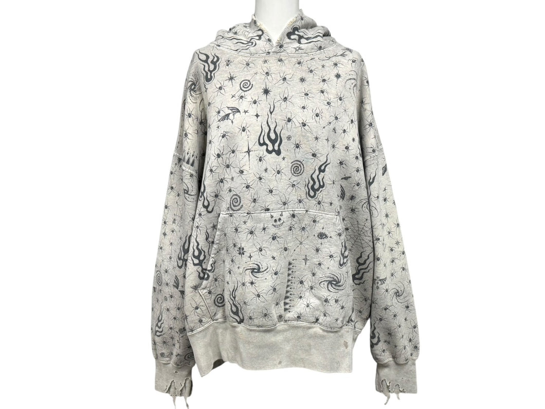 極美品 SAINT MICHAEL セントマイケル × Dr.Woo ドクターウー フーディー SM-HR8-0000-C42 サイズXL グレー タトゥー 中古 4b004407
