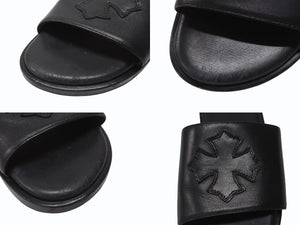 CHROME HEARTS クロムハーツ CH SLIDE CHスライド レザーサンダル サイズ37 CHプラスパッチ ホースシュー ブラック 美品 中古 4b004899