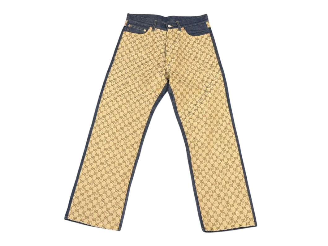 極美品 GUCCI×PALACE グッチ×パレス GG-Pパターン バギージーンズ GGスプリームキャンバス 723927 XDCAP サイズ30 ブルー 中古 4b004429 