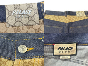 極美品 GUCCI×PALACE グッチ×パレス GG-Pパターン バギージーンズ GGスプリームキャンバス 723927 XDCAP サイズ30 ブルー 中古 4b004429 