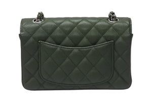 極美品 CHANEL シャネル 横長 20cm ショルダーバッグ ランダム 25番台 ミニマトラッセショルダーチェーン グリーン系 キャビアスキン 中古 4b004431
