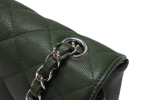 極美品 CHANEL シャネル 横長 20cm ショルダーバッグ ランダム 25番台 ミニマトラッセショルダーチェーン グリーン系 キャビアスキン 中古 4b004431