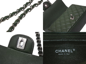 極美品 CHANEL シャネル 横長 20cm ショルダーバッグ ランダム 25番台 ミニマトラッセショルダーチェーン グリーン系 キャビアスキン 中古 4b004431