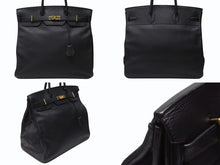 Load image into Gallery viewer, HERMES エルメス オータクロア45 ハンドバッグ ブラック トゴ ゴールド金具 □C刻印 美品 中古 4b004433