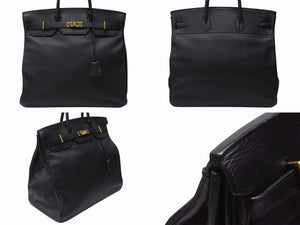 HERMES エルメス オータクロア45 ハンドバッグ ブラック トゴ ゴールド金具 □C刻印 美品 中古 4b004433