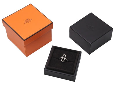 新品未使用 HERMES エルメス エヴァー シェーヌ ダンクルPM リング 指輪 重量約3.2g 9号 サイズ51 18KWG 59D0.24ct シルバー 中古 4b004483