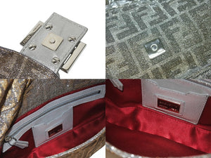 極美品 FENDI フェンディ マンマバケット ワンショルダーバッグ 8BR600 ズッカ柄 ラインストーン ラメ シルバー ゴールド 中古 4b004444