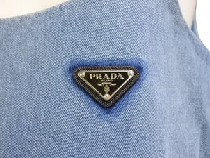 極美品 PRADA プラダ オーガニックデニム ミニドレス GFA122 サイズ36 トライアングルロゴ インディゴブルー 中古 4b004454
