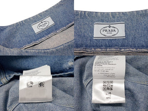 極美品 PRADA プラダ オーガニックデニム ミニドレス GFA122 サイズ36 トライアングルロゴ インディゴブルー 中古 4b004454