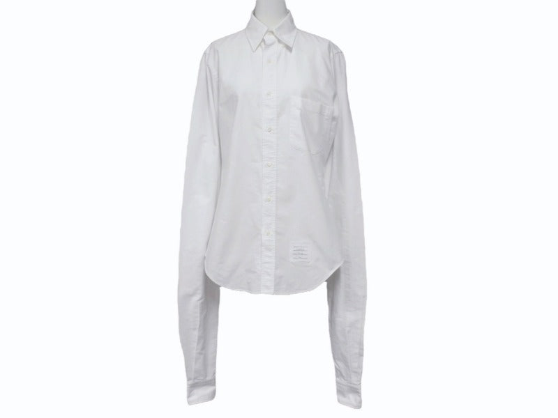 THOM BROWNE トムブラウン オックスフォードクラシックボタンダウンシャツ MM225A-00139100 コットン ホワイト サイズ1 美品 中古 4b004456