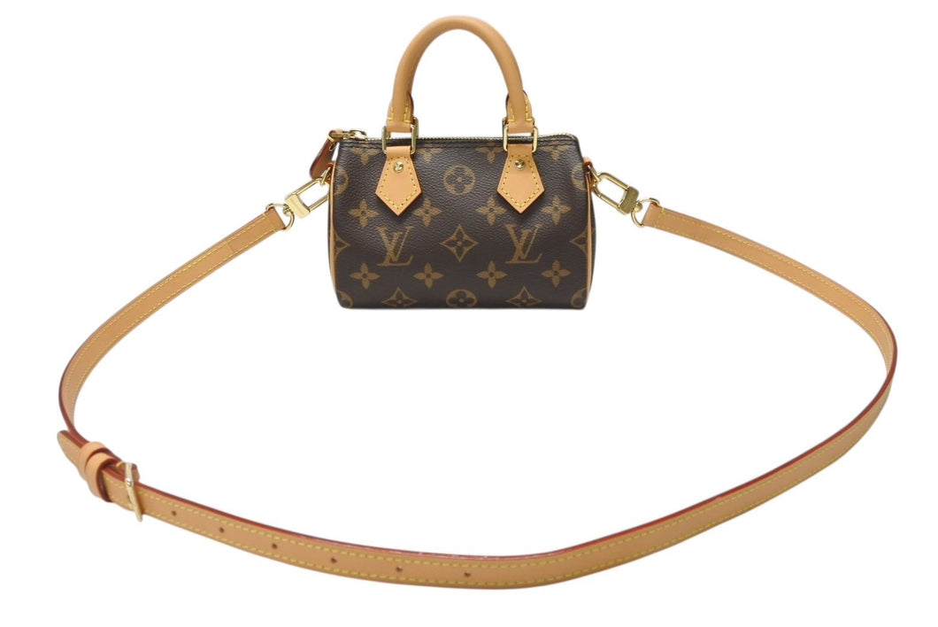 未使用 LOUIS VUITTON ルイヴィトン ナノスピーディ ハンドバッグ 2WAYバッグ M81085 モノグラム PVC レザー 中古 4b004457