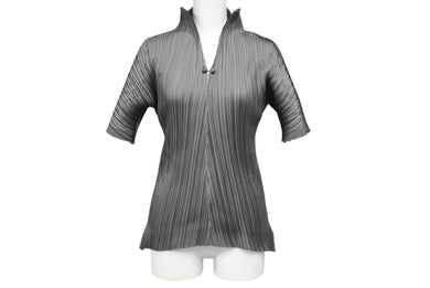 極美品 ISSEY MIYAKE ME イッセイミヤケ スリーブ 総柄 カットソー IF62FJ21902 グレー 中古 4b004463
